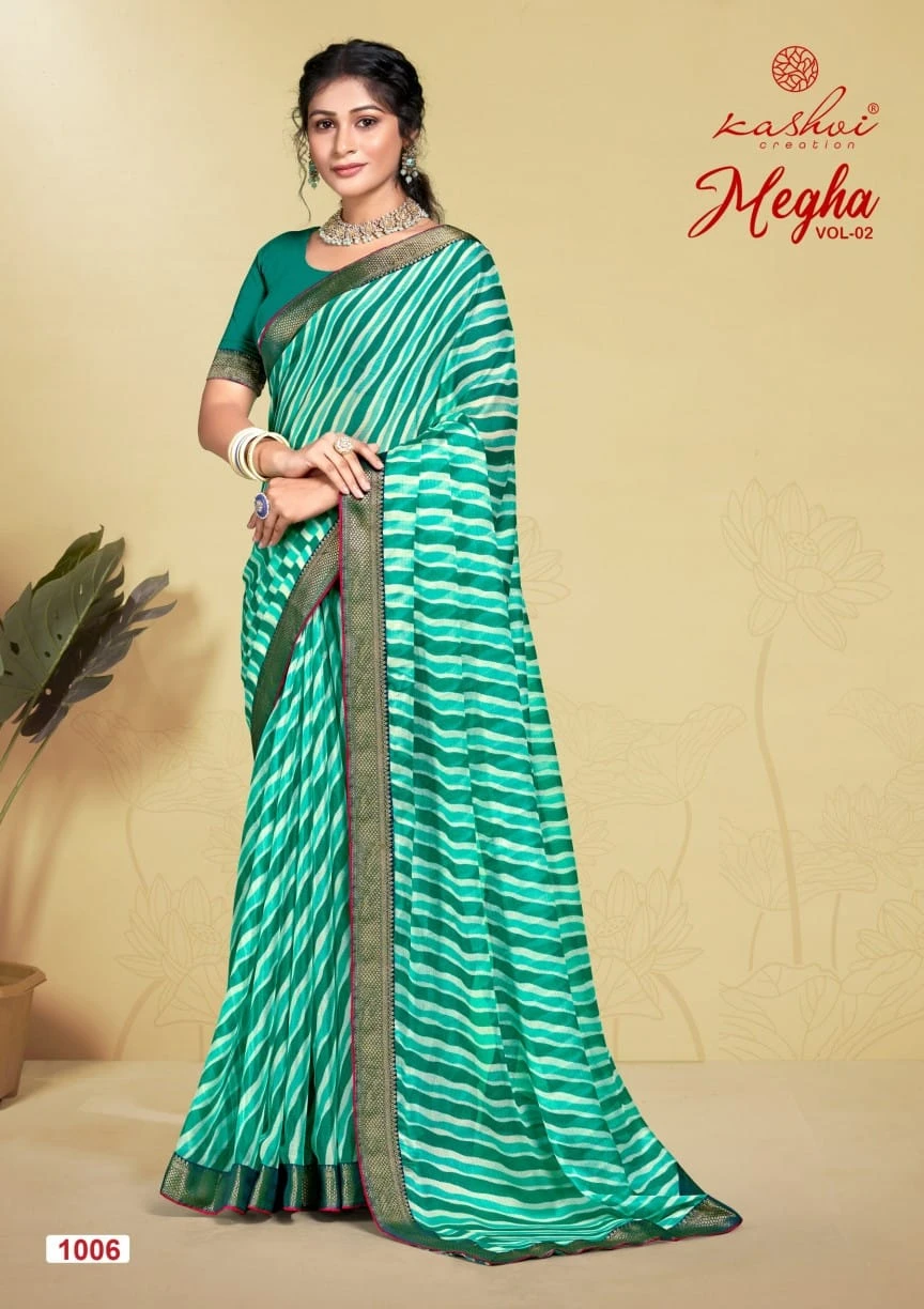 Kashvi Creation Megh Vol 2 Chiffon Wholesale Fancy Sarees Catalog — Wholesale Sarees, Kashvi Creation wholesale from Surat - Gallery Image 4